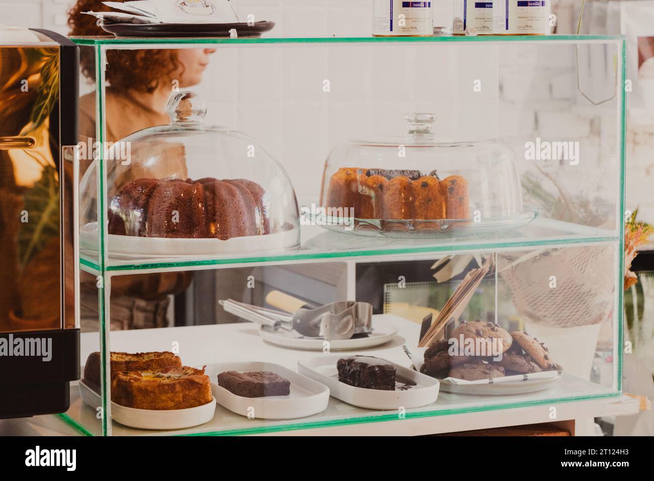 cake and sweets counter in a cafe Stock Photo