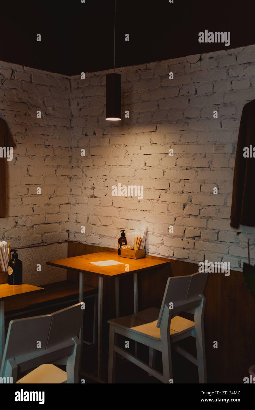 focus on empty table in coffee shop Stock Photo