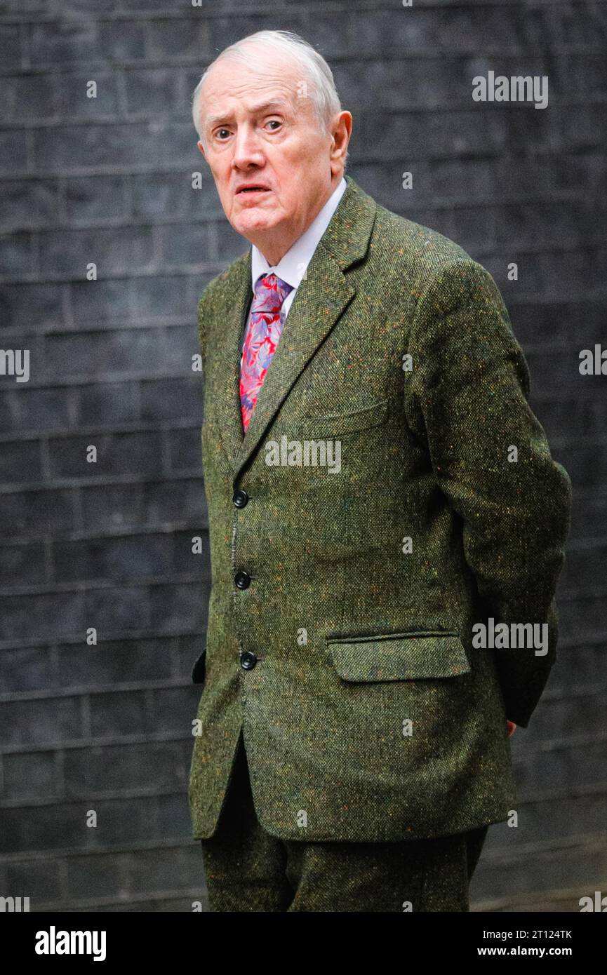 London, UK. 10th Oct, 2023. Gilbert Prousch (Proesch). British artist duo Gilbert and George (Gilbert Prousch, sometimes referred to as Proesch, and George Passmore) attend a reception at 10 Downing Street to celebrate 20 years of Frieze London Art Fair. They arrive together with other invitees. Frieze 2023 will officially start tomorrow with its preview day. Credit: Imageplotter/Alamy Live News Stock Photo