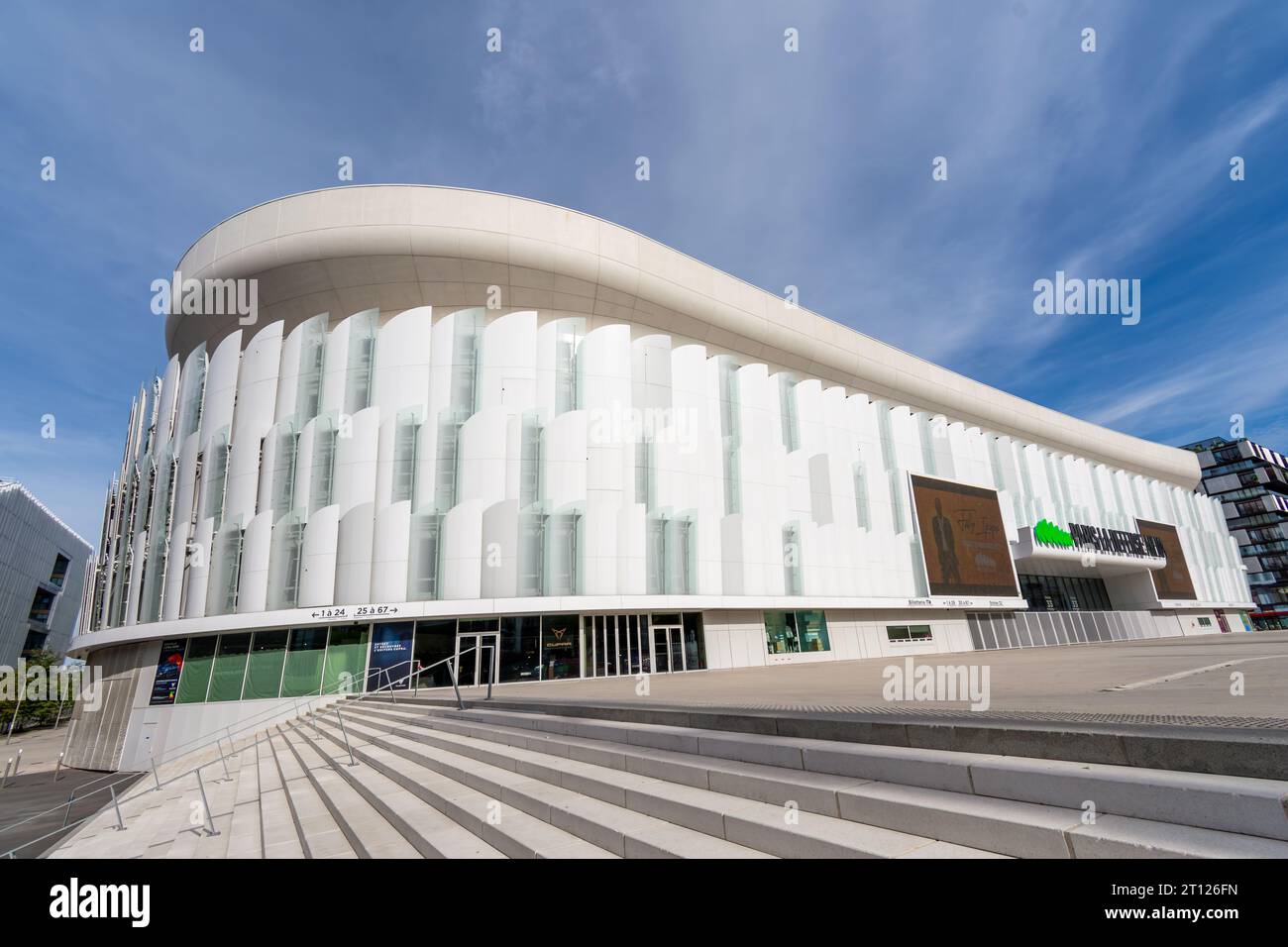 Exterior view of Paris La Défense Arena. Paris La Défense Arena is an indoor sports stadium and