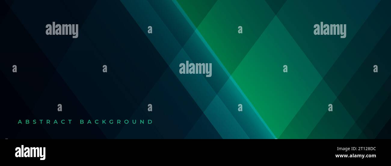 Dark blue and green modern abstract wide banner background with ...