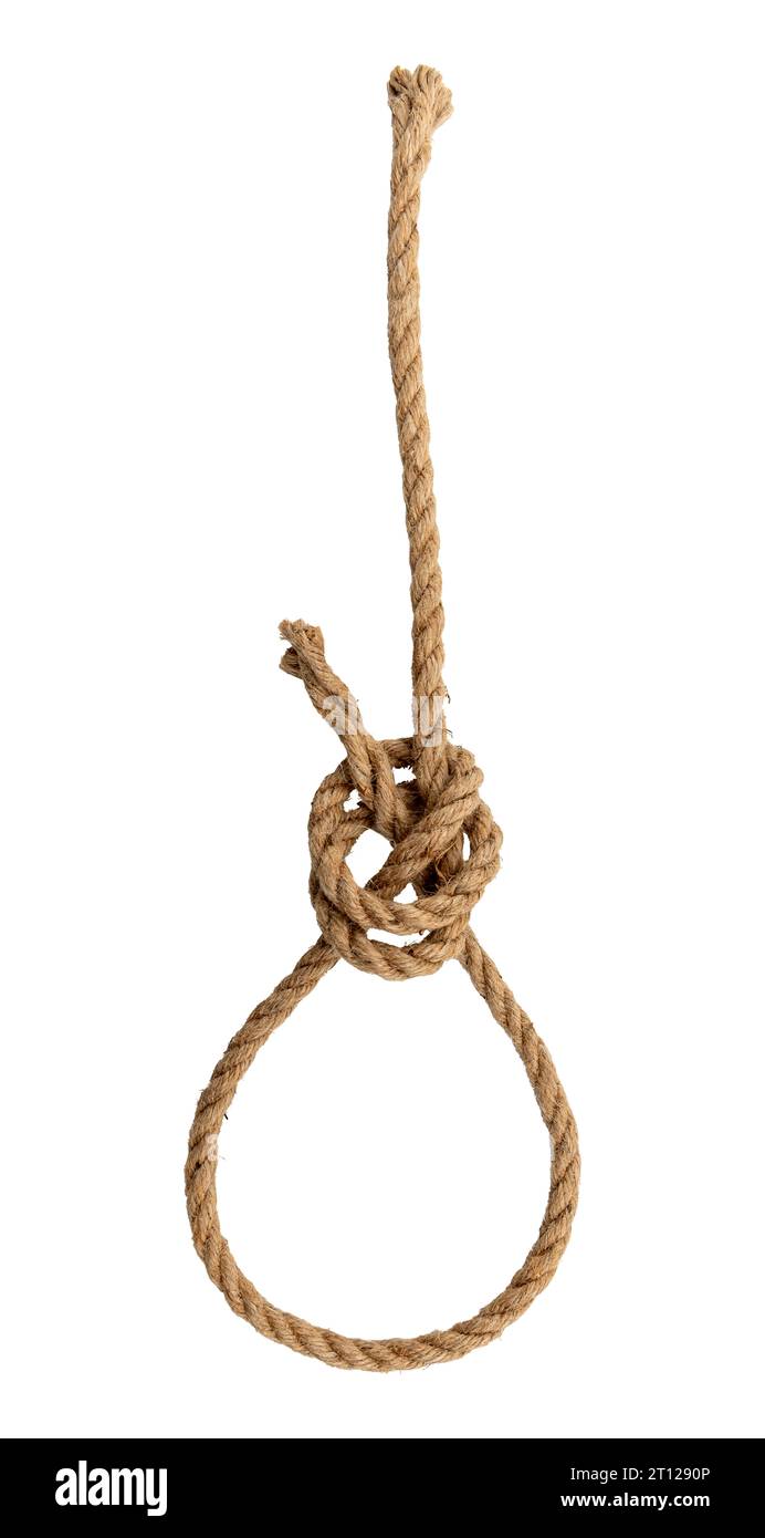 Rope made of jute in loops and knots on a white background. Linen ...