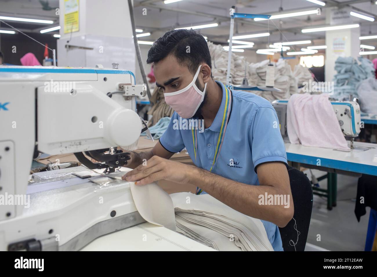 A garment worker works in a sewing section at the Surma Garments