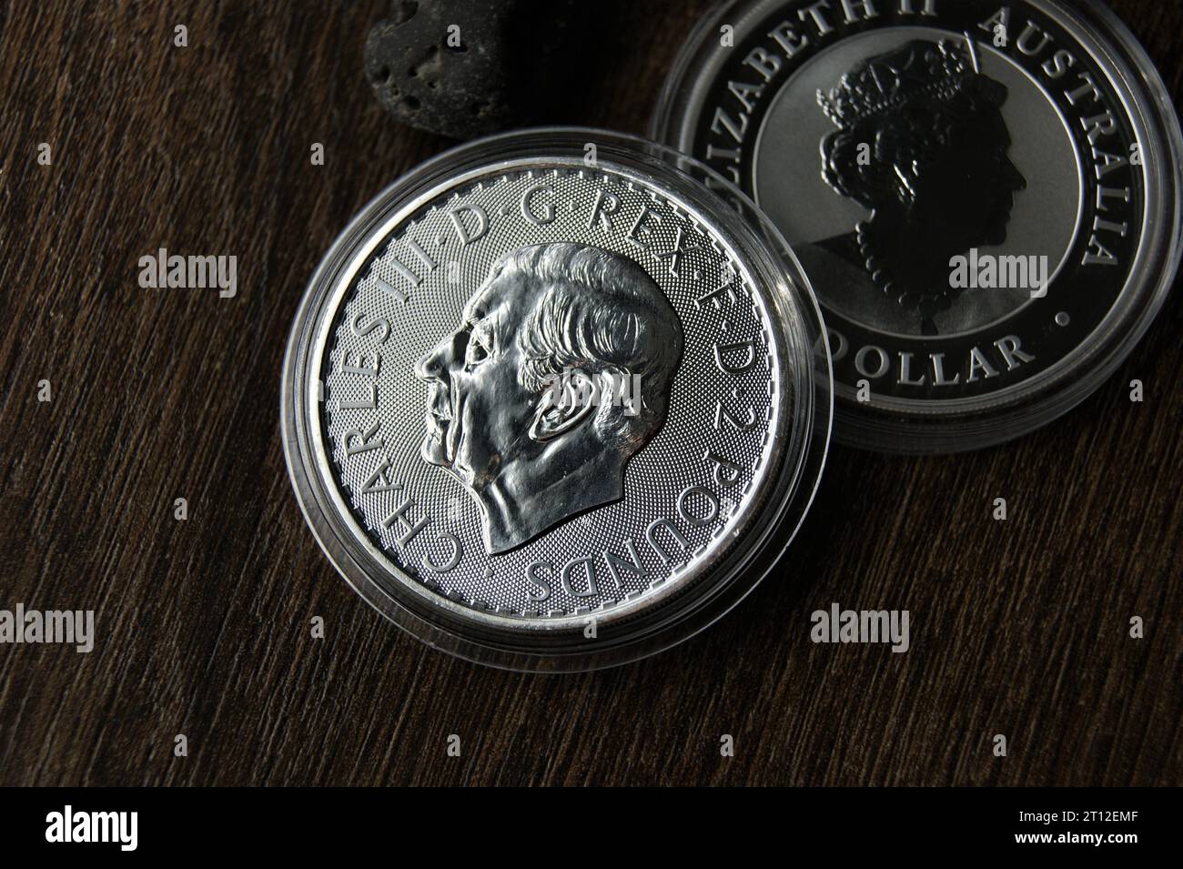 British and Australian silver coins in capsules. Investments and numismatics Stock Photo Alamy