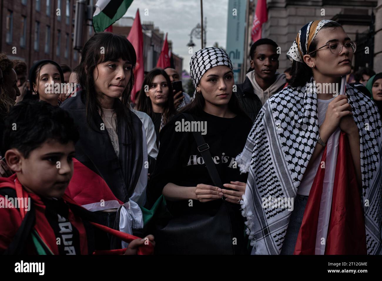 Dublin, Ireland. 10th Oct, 2023. Protesters gather to listen to the