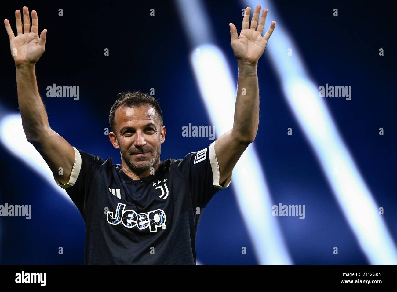 Turin, Italy. 10 October 2023. Alessandro Del Piero during the 'Together, a Black & White Show', an event organized by Juventus FC as of the celebrations for the 100 years of the Agnelli family as president of the club. Credit: Nicolò Campo/Alamy Live News Stock Photo