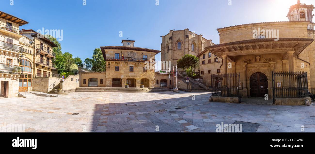 Town square with the town hall in the municipality of Lezo, the small coastal town in the province of Gipuzkoa, Basque Country. Spain Stock Photo