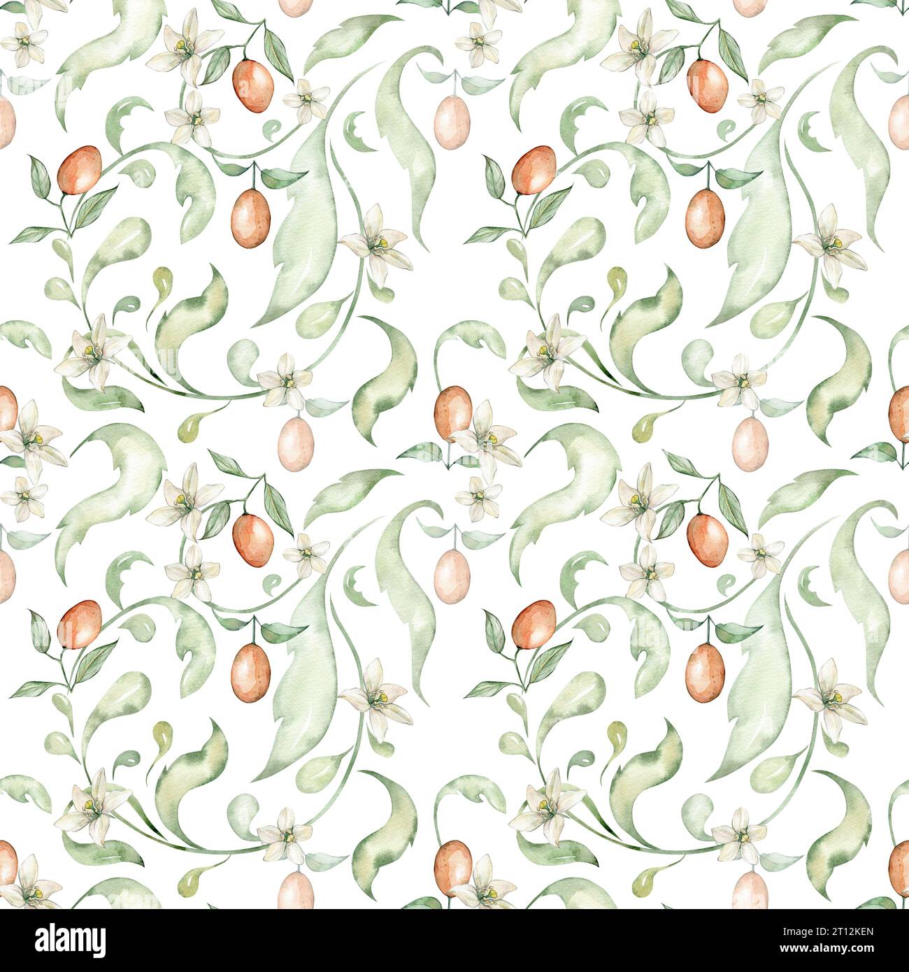 Seamless pattern with watercolor garden fruits Stock Photo Alamy