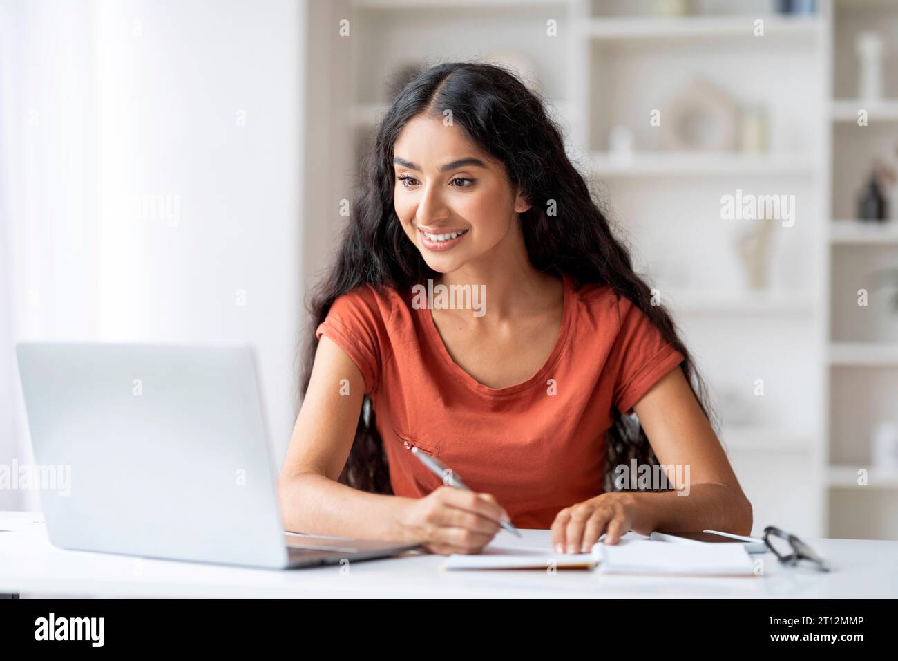 Absorbed Student Student Young Indian Woman Absorbed in Online Learning Session Stock ...