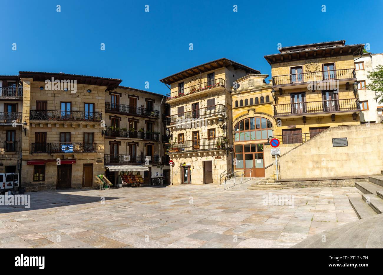 The town square of the municipality of Lezo, the small coastal town in the province of Gipuzkoa, Basque Country. Spain Stock Photo