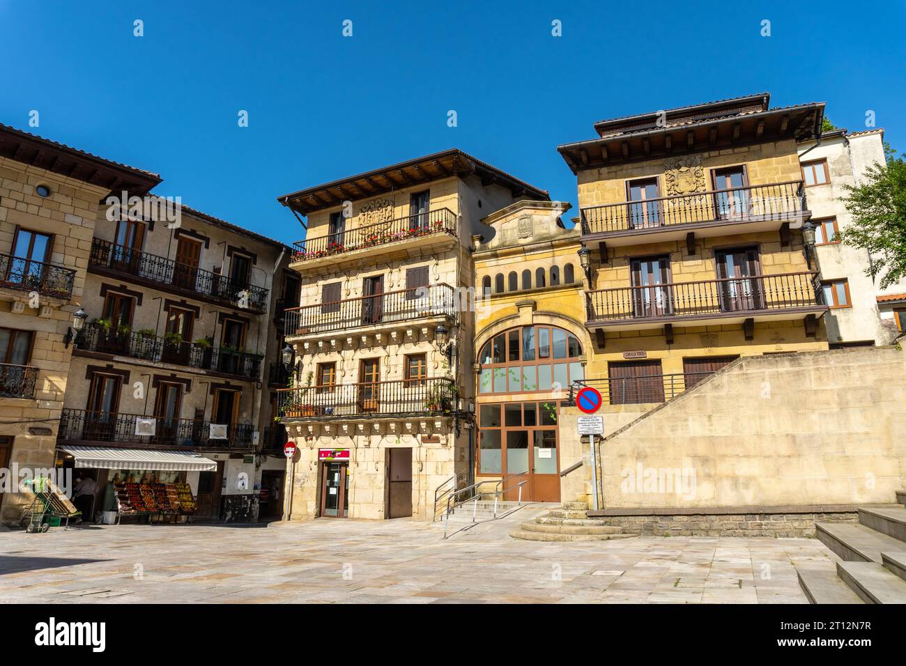 The town square of the municipality of Lezo, the small coastal town in the province of Gipuzkoa, Basque Country. Spain Stock Photo