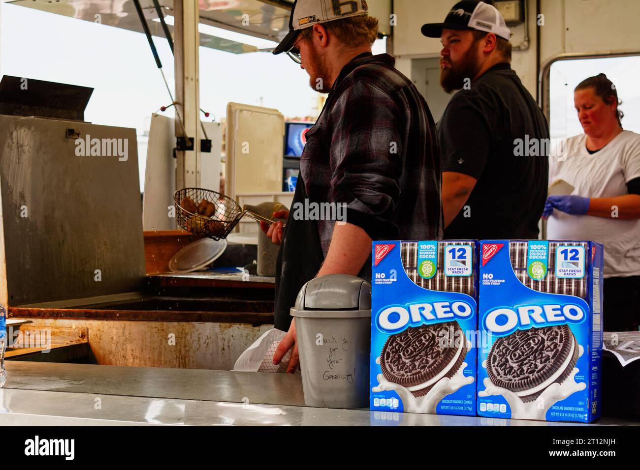 Deerfield Fair, New Hampshire 2023 Cooks prepare deep fried Oreo