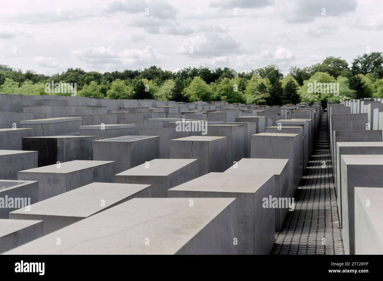 Berlin, Germany. August 2022. Panorama of the Holocaust Memorial, a monument that remembers the Jewish victims killed by Nazism Stock Photo