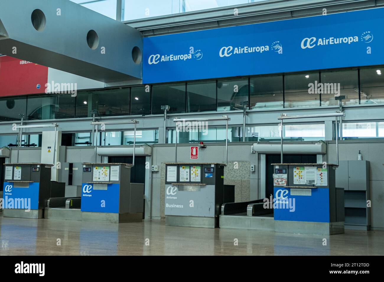 Vigo, Spain 10 09 2023: Air Europa check-in counters at Peinador airport, Vigo. Stock Photo