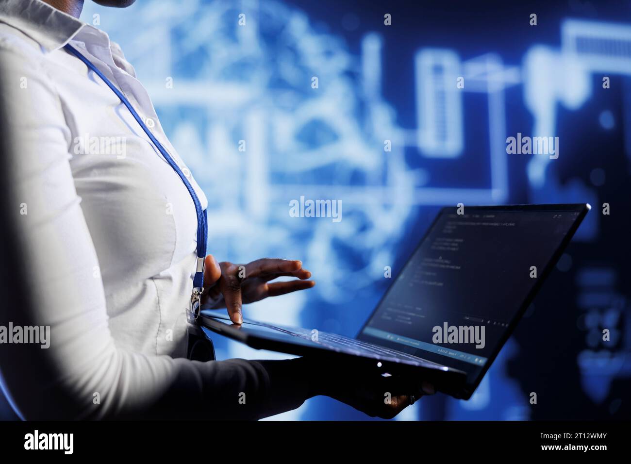 Admin uses laptop to develop technologically advanced artificial