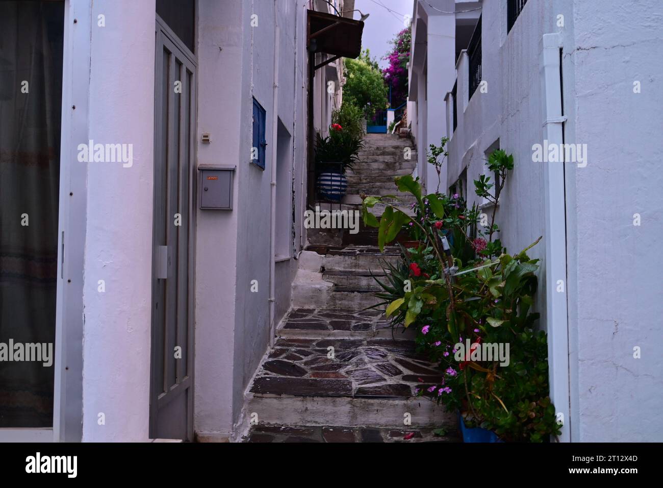 Agios Kirykos, Ikaria Island Greece - leaving via pedestrian path - June 2023 Stock Photo