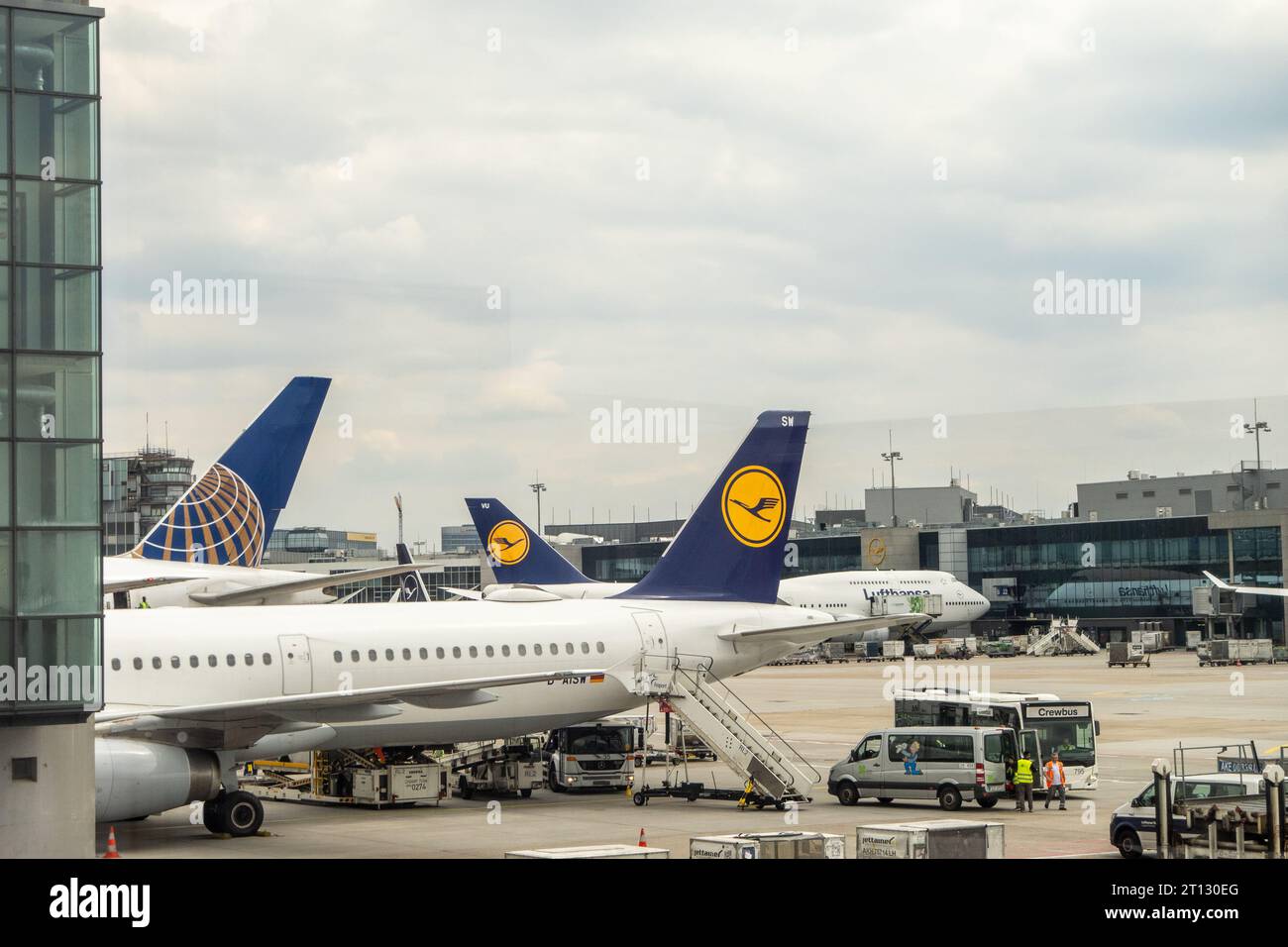 Frankfurt, Germany June 7, 2023 view at the tail fins of several