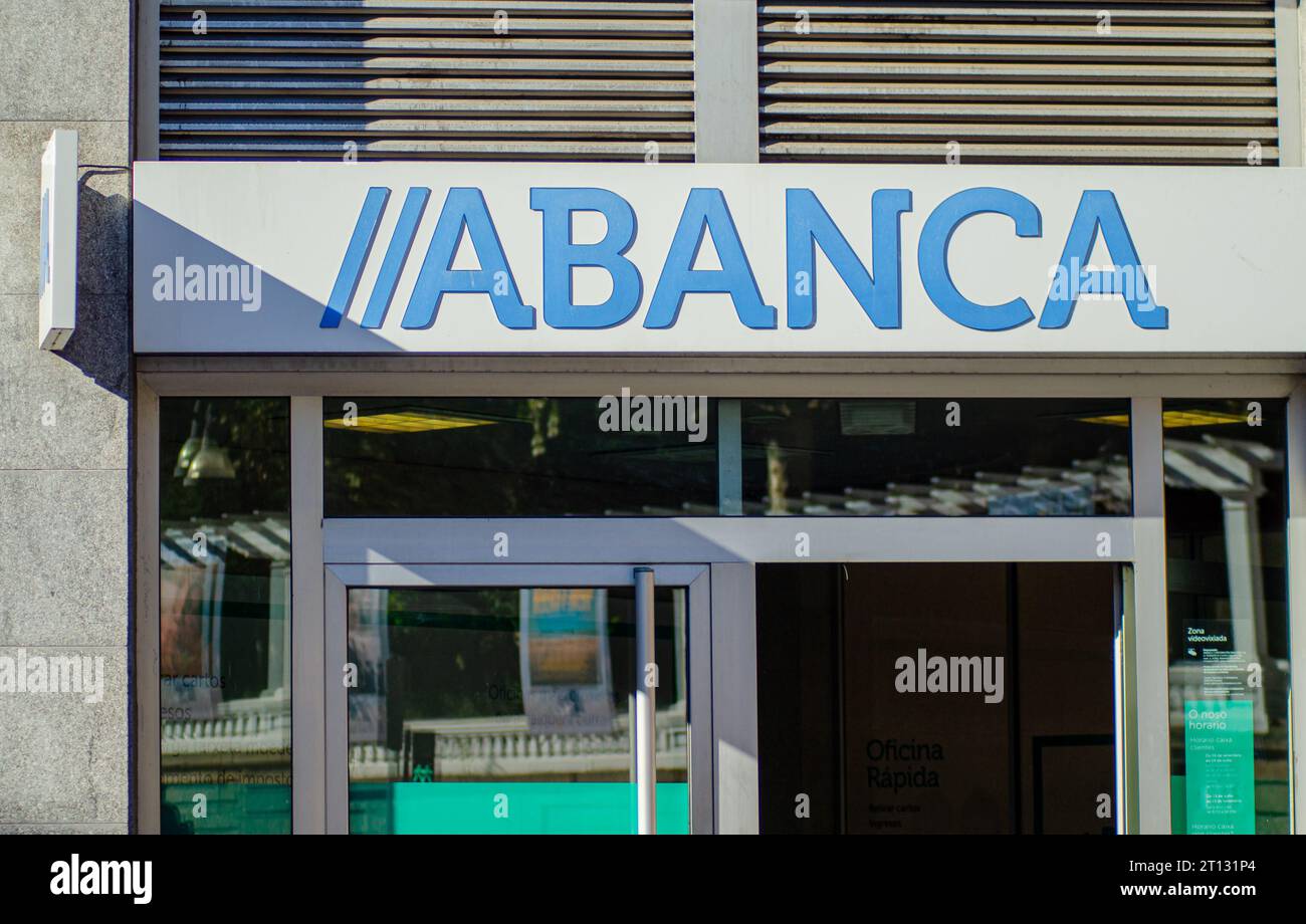 Vigo, Spain 10 01 2023 Facade of an Abanca bank office Stock Photo