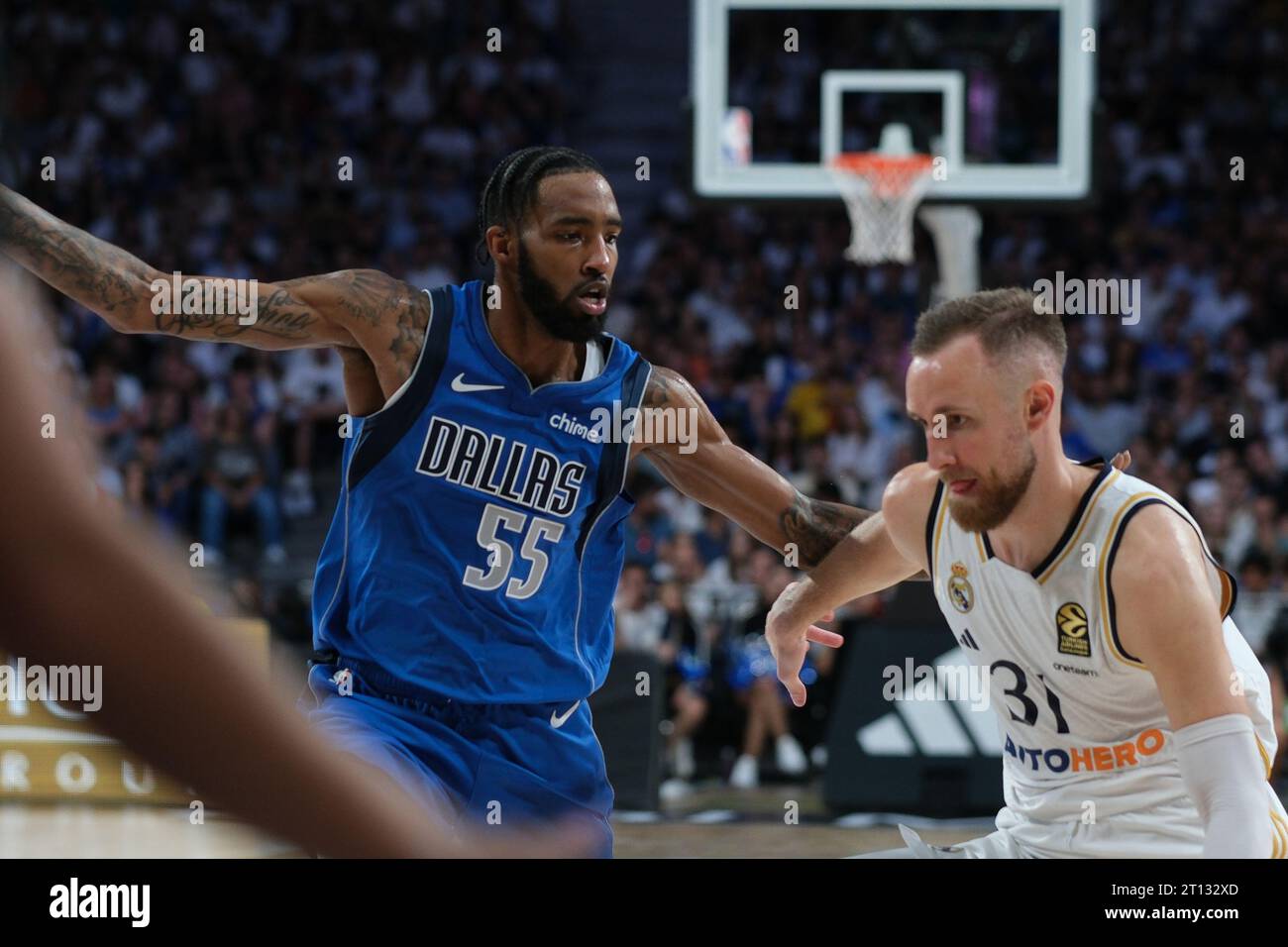 Madrid, Spain. 10th Oct, 2023. Derrick Jones Jr. of Dallas Mavericks during the Exhibition game between Dallas Mavericks v Real Madrid at WiZink Center on October 10, 2023 in Madrid, Spain (Photo by Oscar Gonzalez/Sipa USA) (Photo by Oscar Gonzalez/Sipa USA) Credit: Sipa USA/Alamy Live News Stock Photo