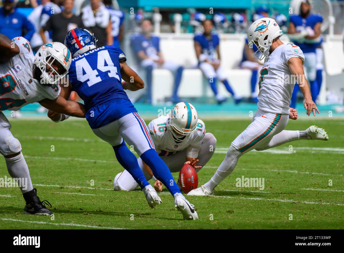 Miami Dolphins punter Jake Bailey (16) holds the ball as Miami Dolphins