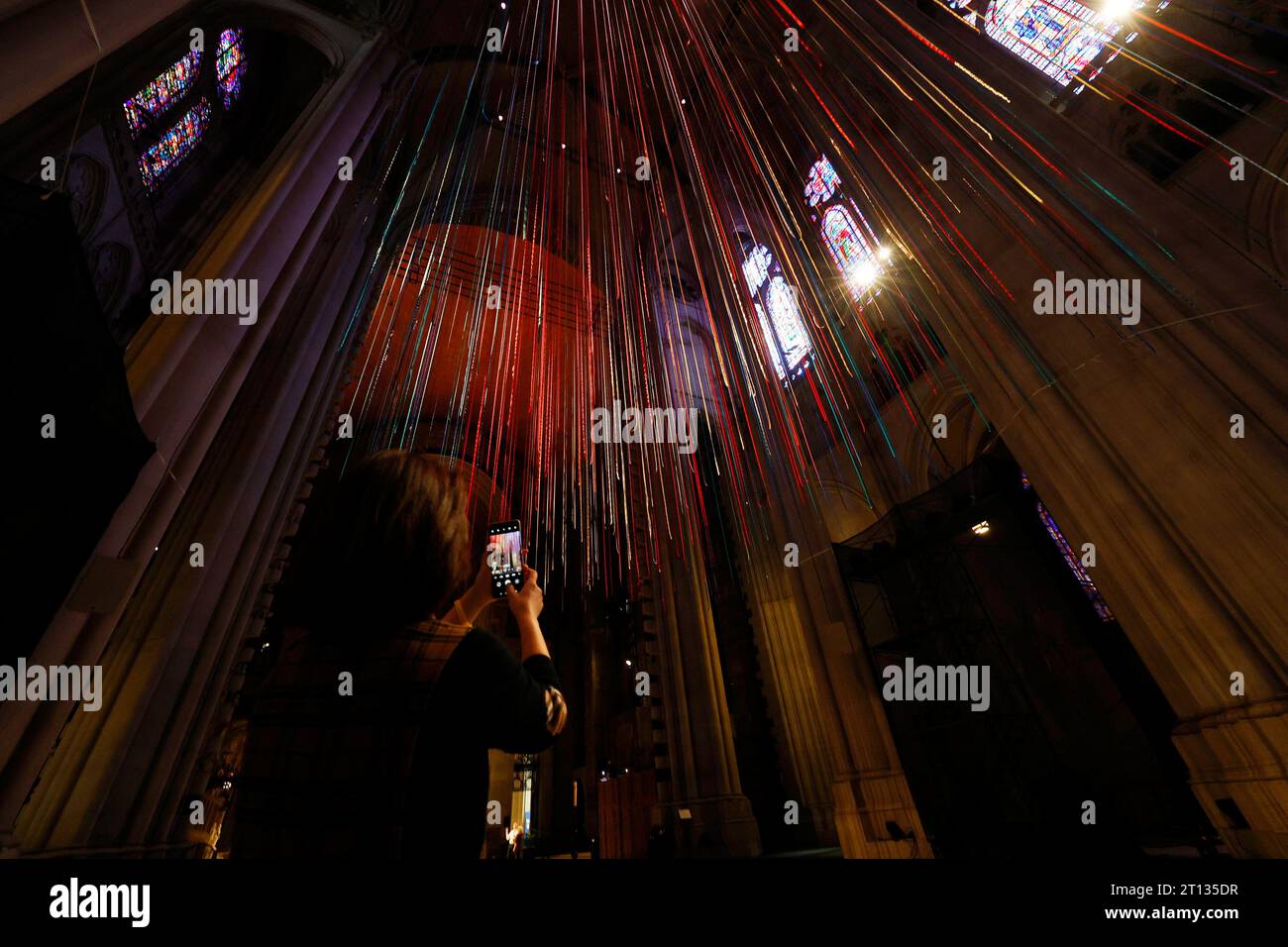 New York City, United States. 10th Oct, 2023. People enjoy an art ...