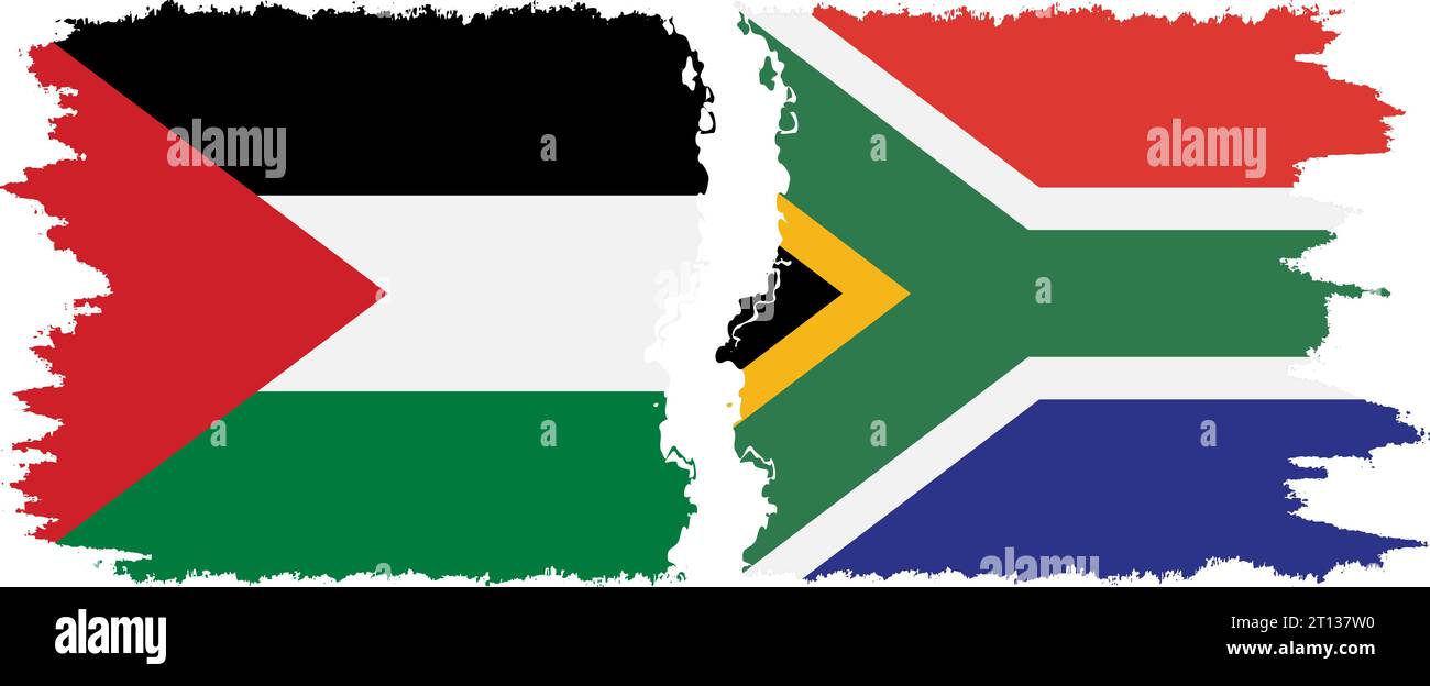 South Africa and Palestine grunge flags connection, vector Stock Vector