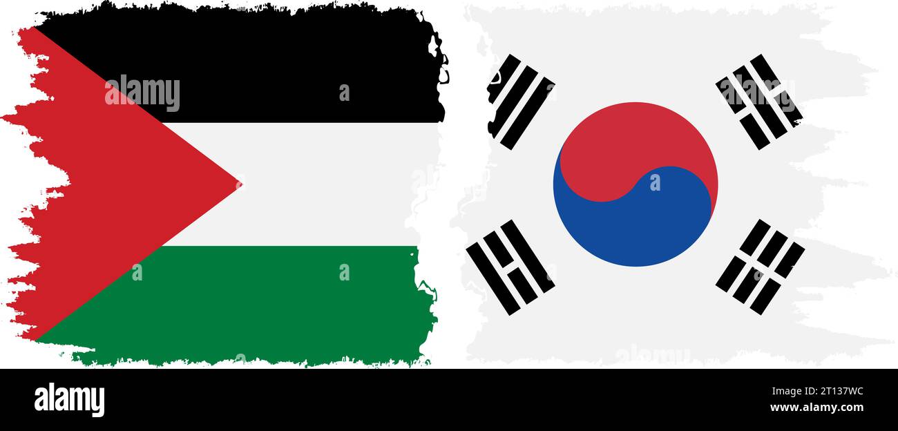 South Korea and Palestine grunge flags connection, vector Stock Vector