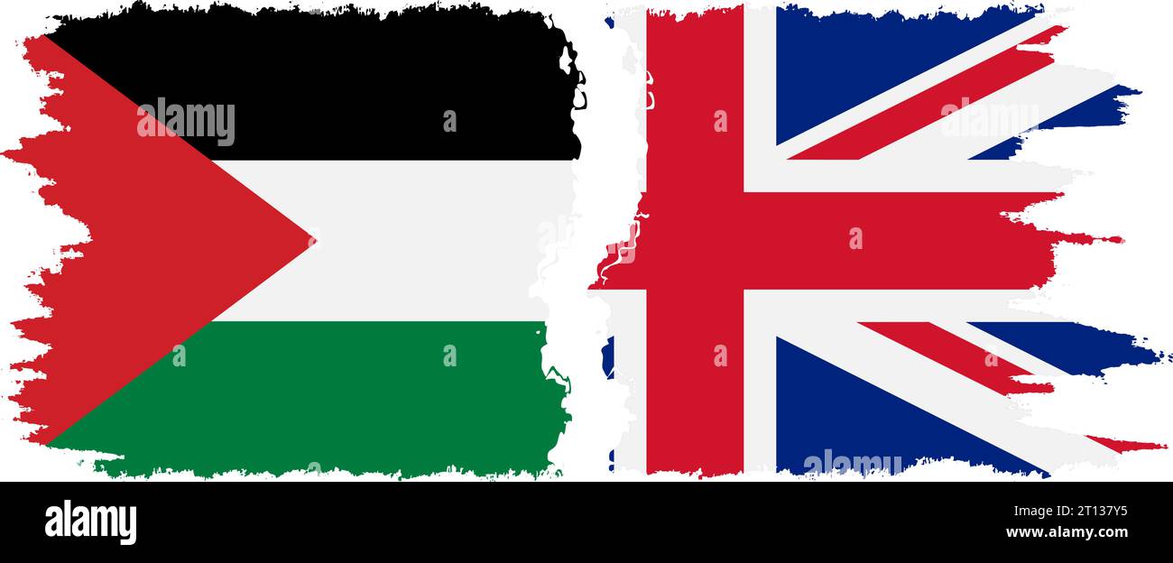 UK and Palestine grunge flags connection, vector Stock Vector Image