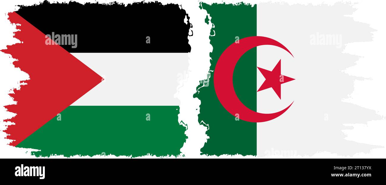 Algeria and Palestine grunge flags connection, vector Stock Vector