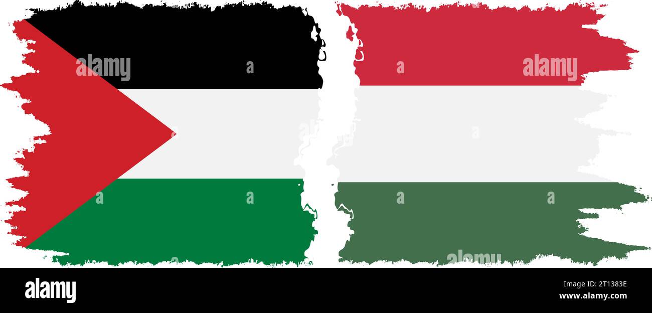 Hungary and Palestine grunge flags connection, vector Stock Vector