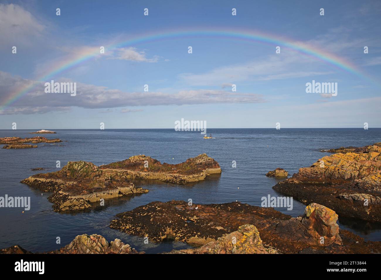 Rainbow Over Sandford Bay, Boddam, Scotland Stock Photo Alamy