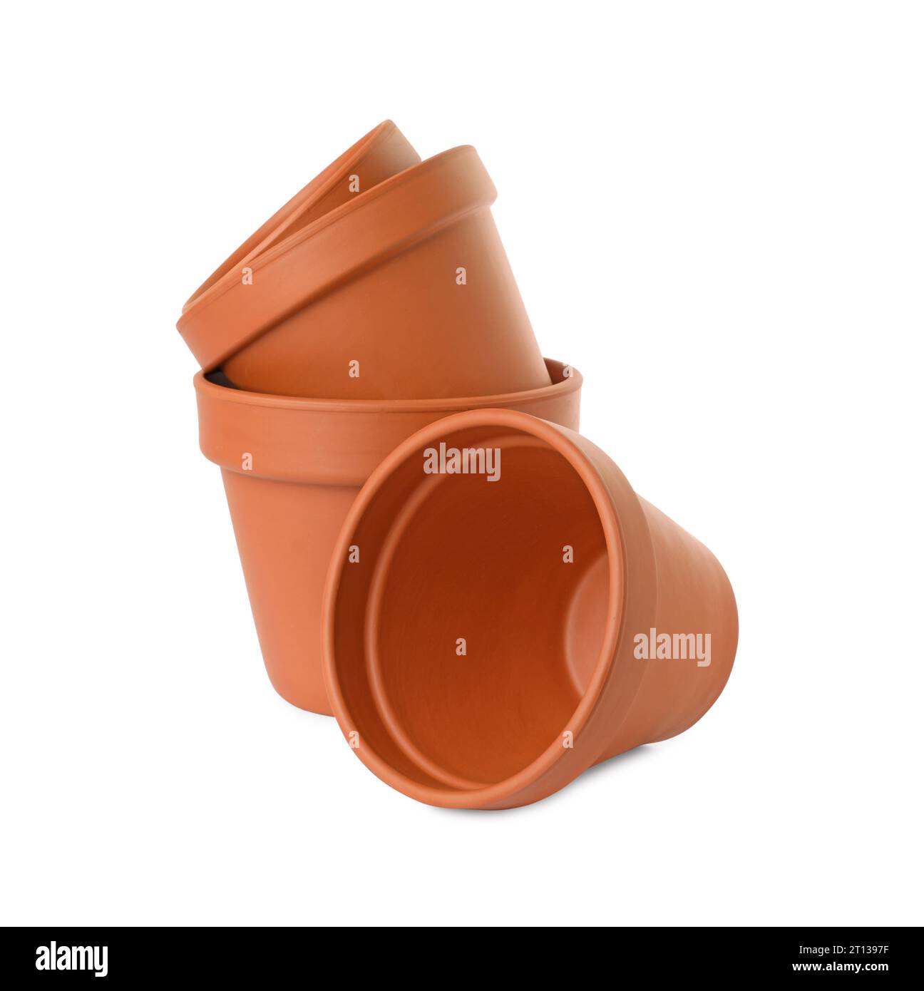 Empty clay flower pots isolated on white Stock Photo - Alamy