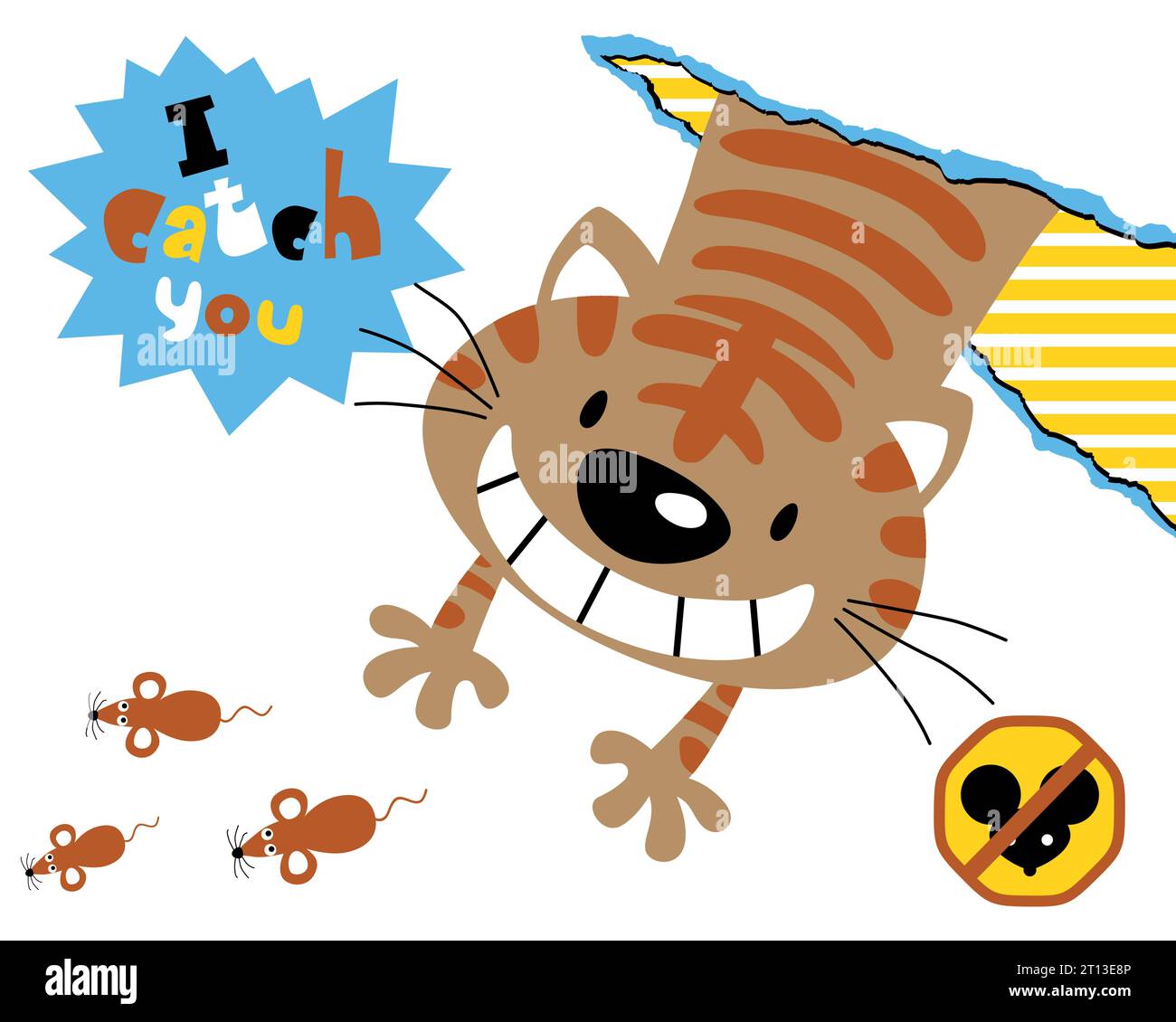 Vector illustration of funny cat cartoon hunt rats Stock Vector
