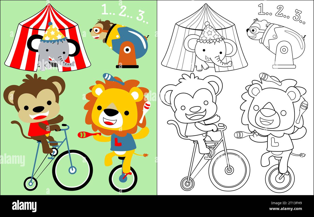 Coloring book vector with cute animals playing circus Stock Vector ...