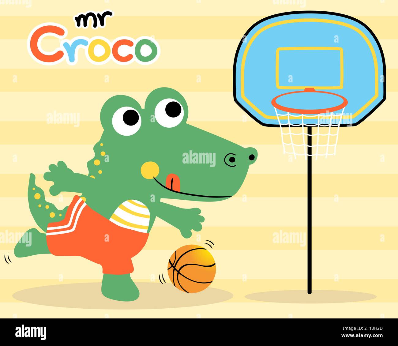 Nice crocodile cartoon playing basketball Stock Vector