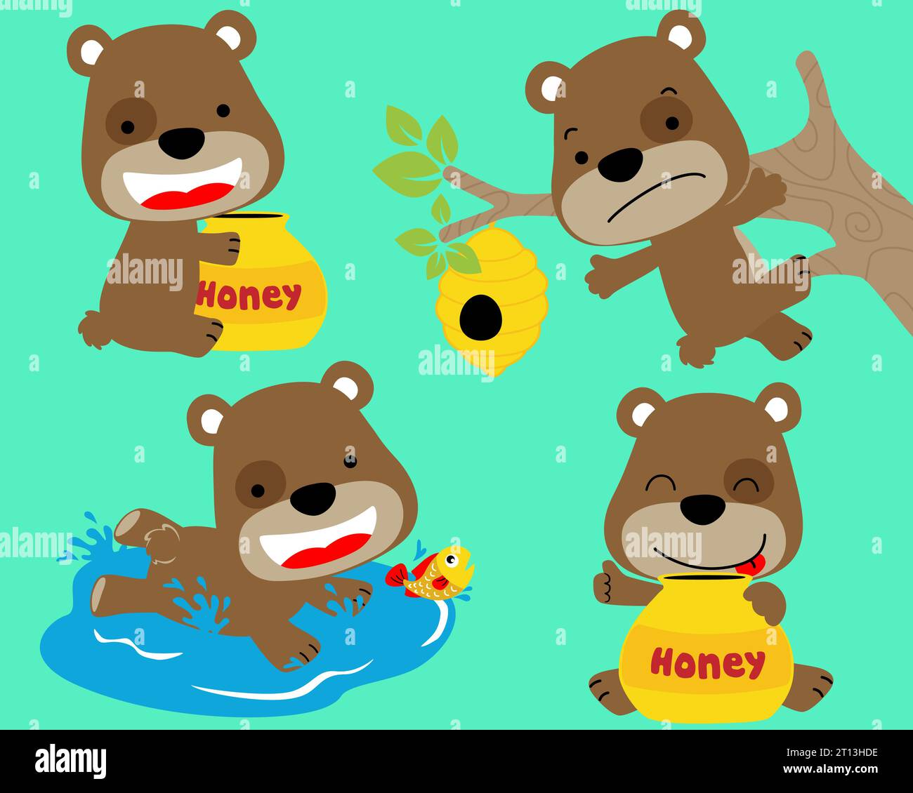 Vector set of little bear cartoon in different action Stock Vector