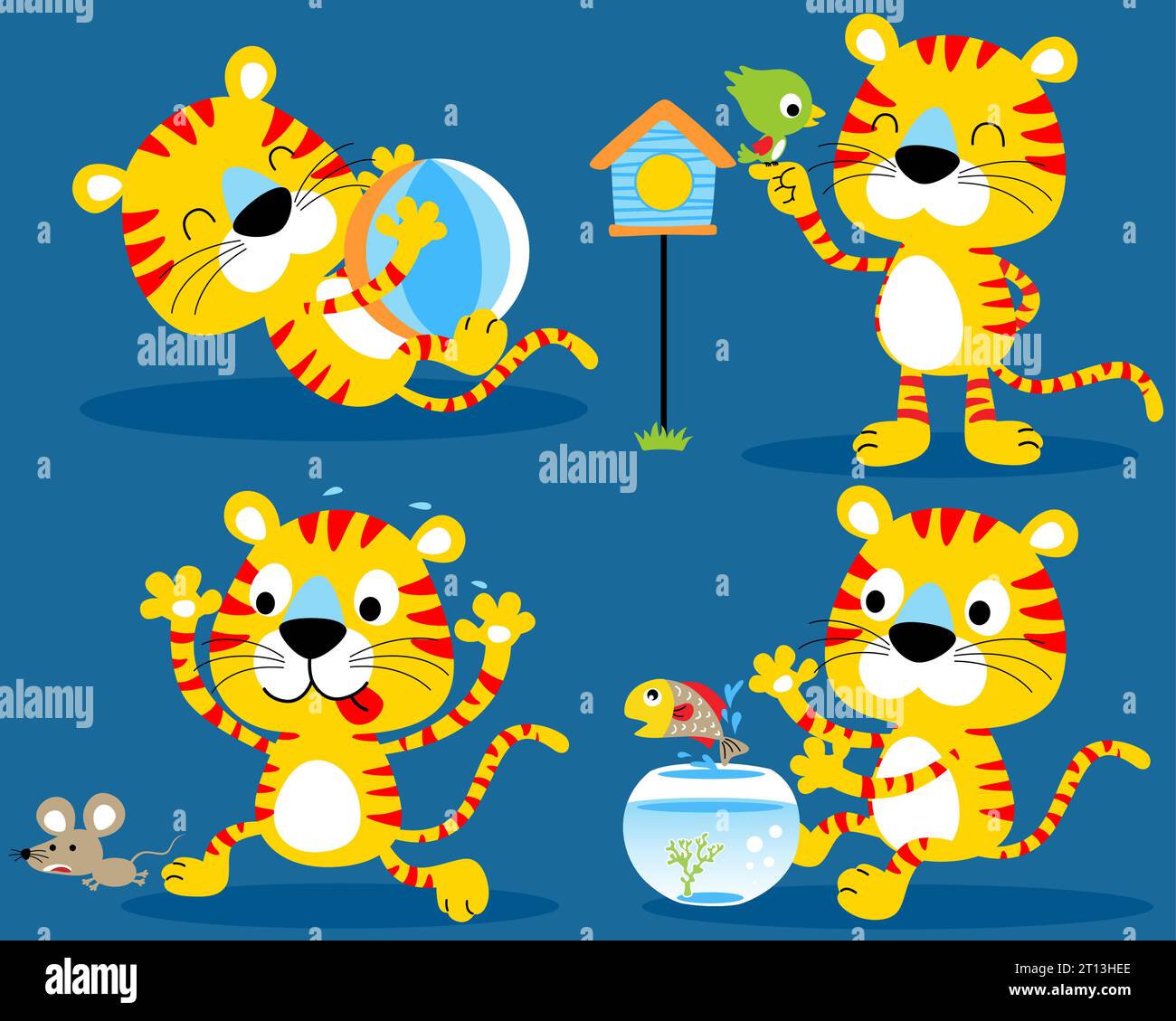 Vector set of funny yellow cat cartoon in different action Stock Vector