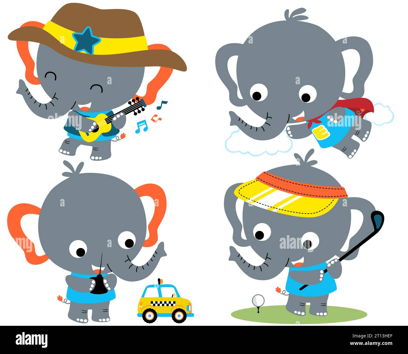 Vector set of elephant cartoon in different action Stock Vector