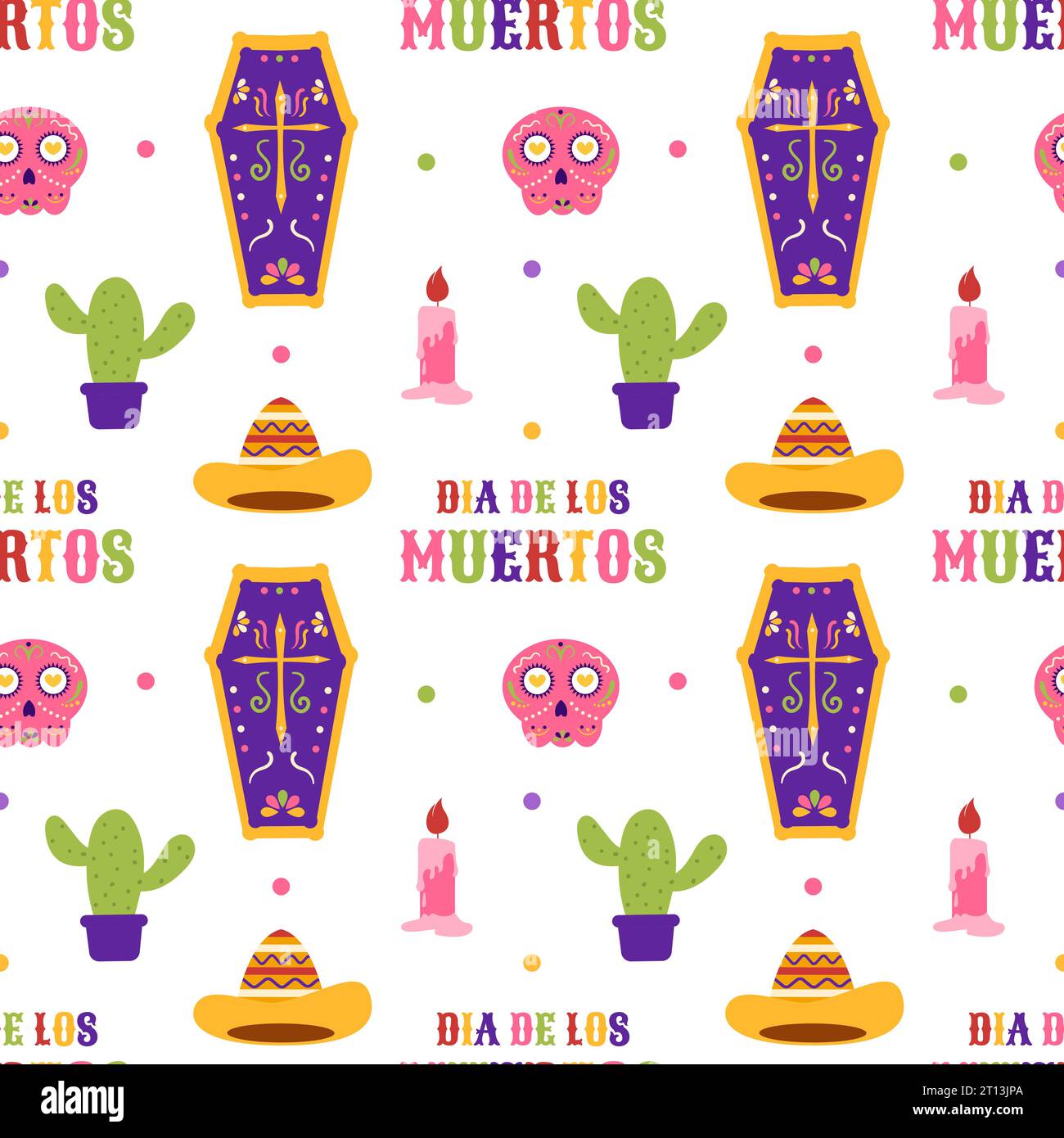 Dia de Muertos Seamless Pattern Illustration with Day of the Dead and ...