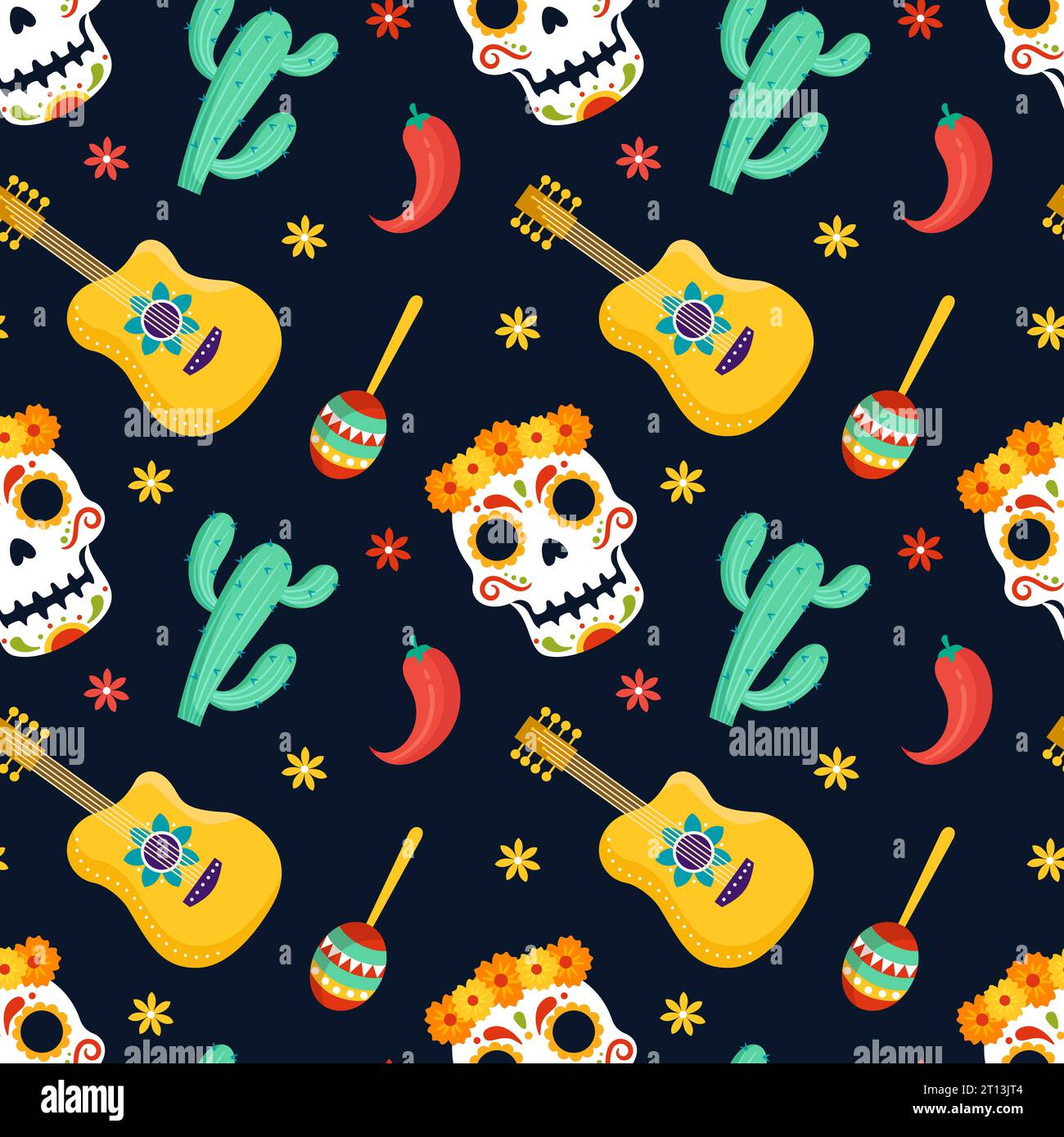 Dia de Muertos Seamless Pattern Illustration with Day of the Dead and ...