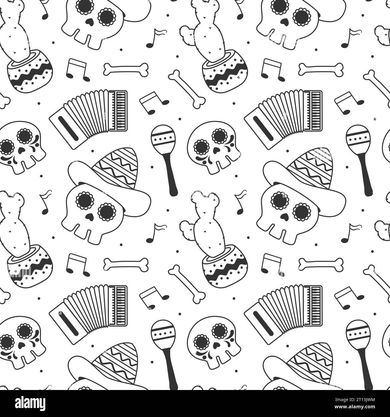Dia de Muertos Seamless Pattern Illustration with Day of the Dead and Skeleton Element in Mexican Design Stock Vector