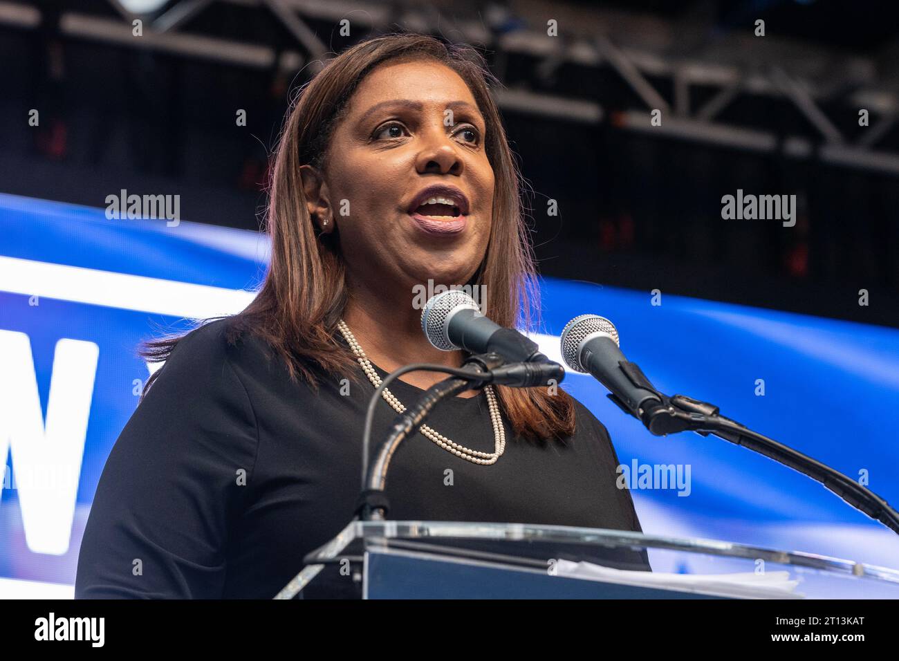 Attorney General Letitia James speaks during the New York Stands with ...
