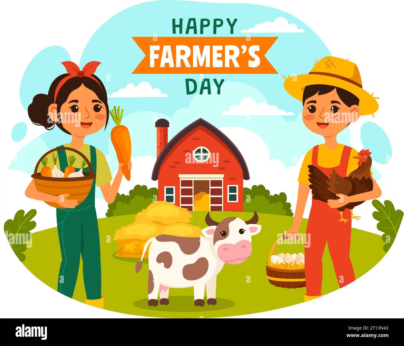 Happy Farmers' Day Vector Illustration on December 23 Rice Fields and Farmers Suitable for Poster or Landing Page in Flat Cartoon Background Design Stock Vector