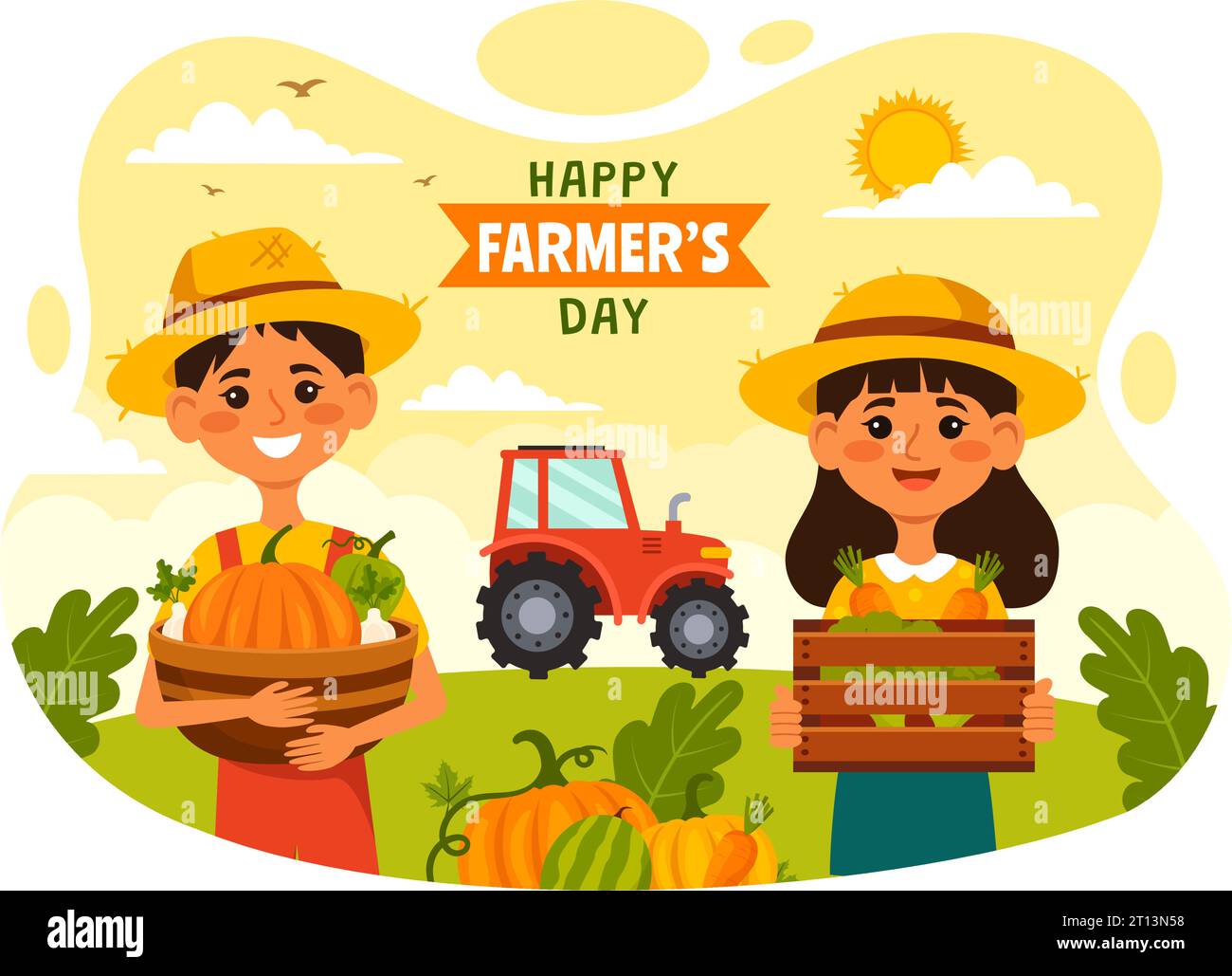 Happy Farmers' Day Vector Illustration on December 23 Rice Fields and Farmers Suitable for Poster or Landing Page in Flat Cartoon Background Design Stock Vector