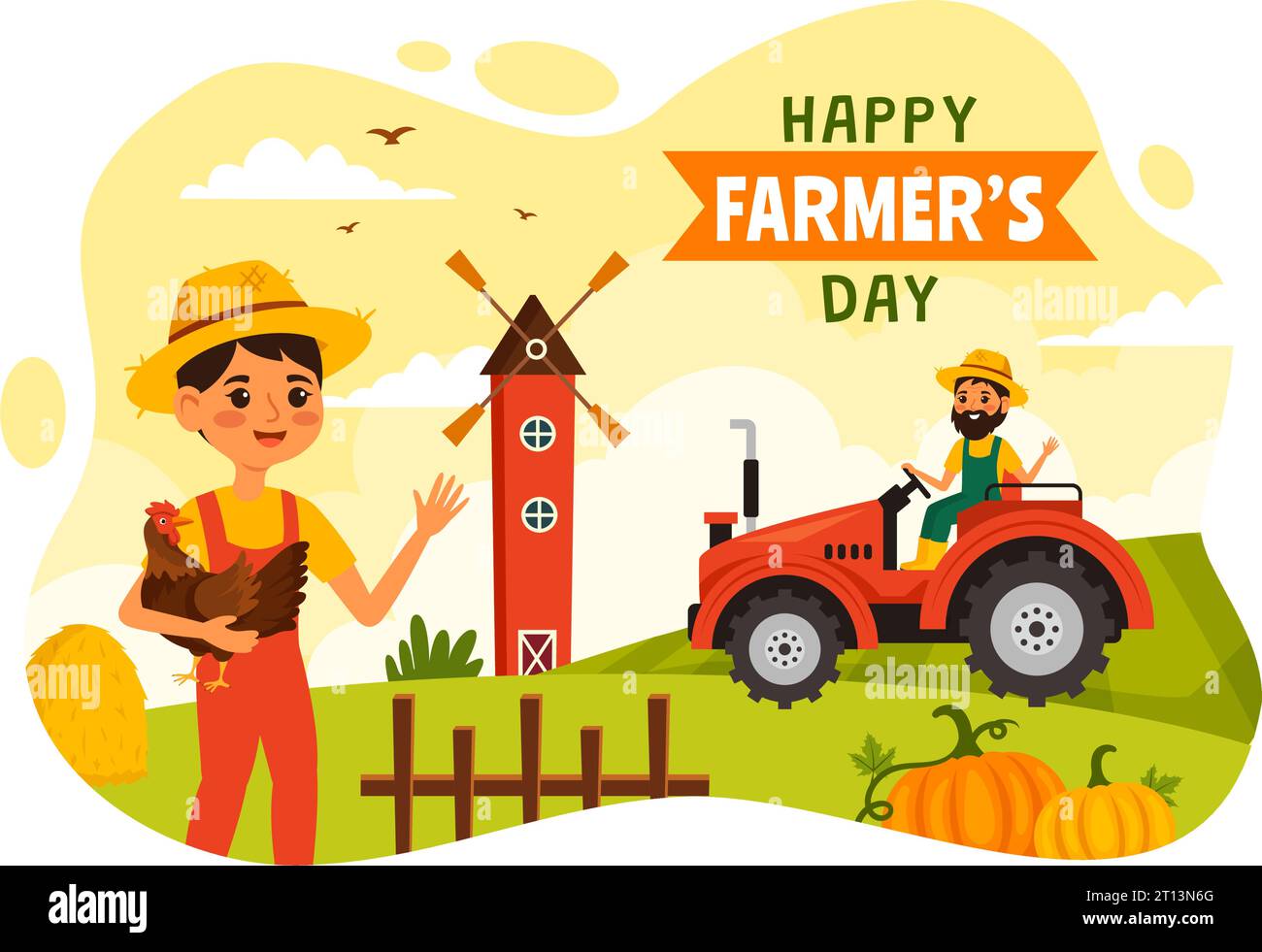 Happy Farmers' Day Vector Illustration on December 23 Rice Fields and ...