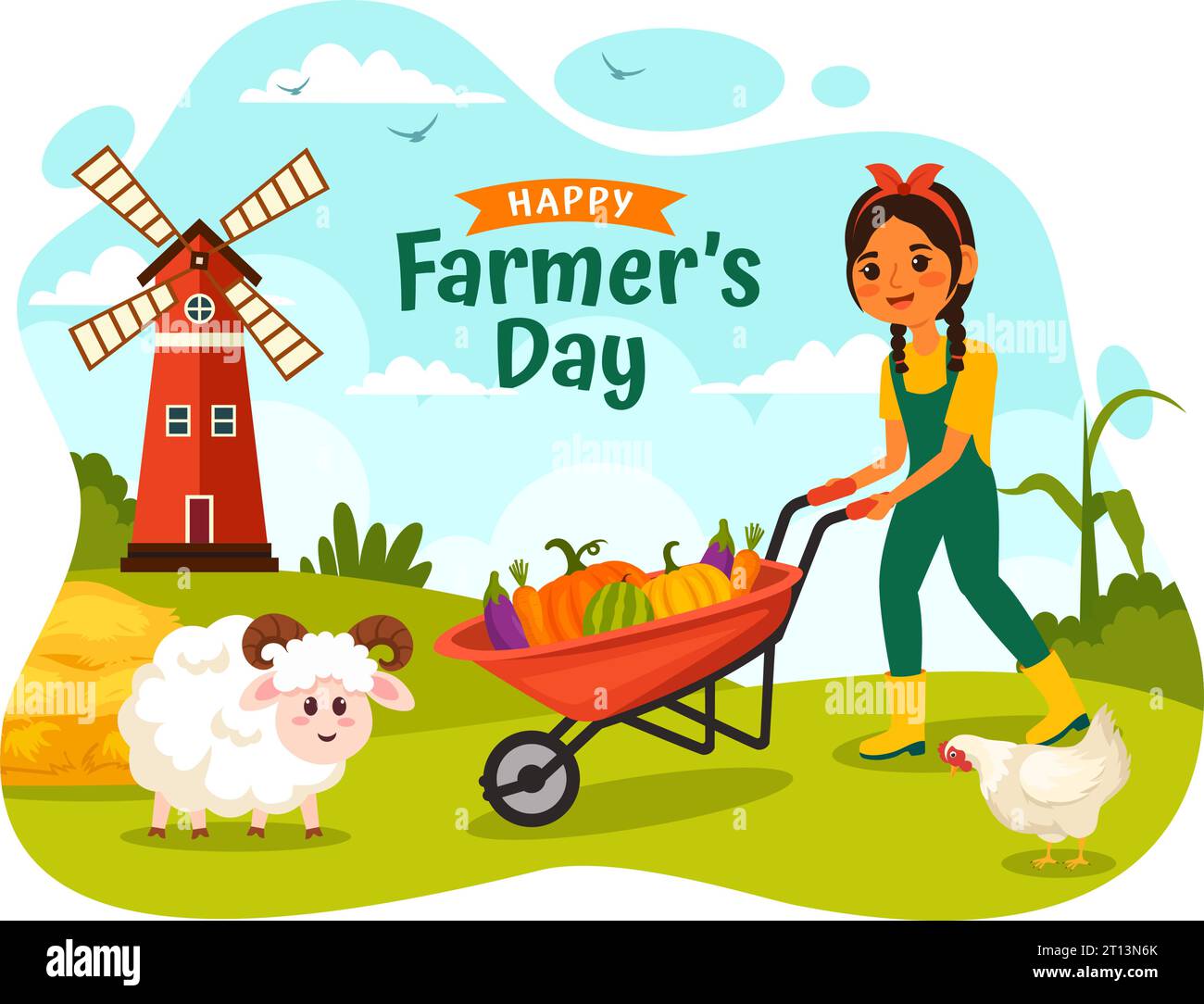 Happy Farmers' Day Vector Illustration on December 23 Rice Fields and Farmers Suitable for Poster or Landing Page in Flat Cartoon Background Design Stock Vector