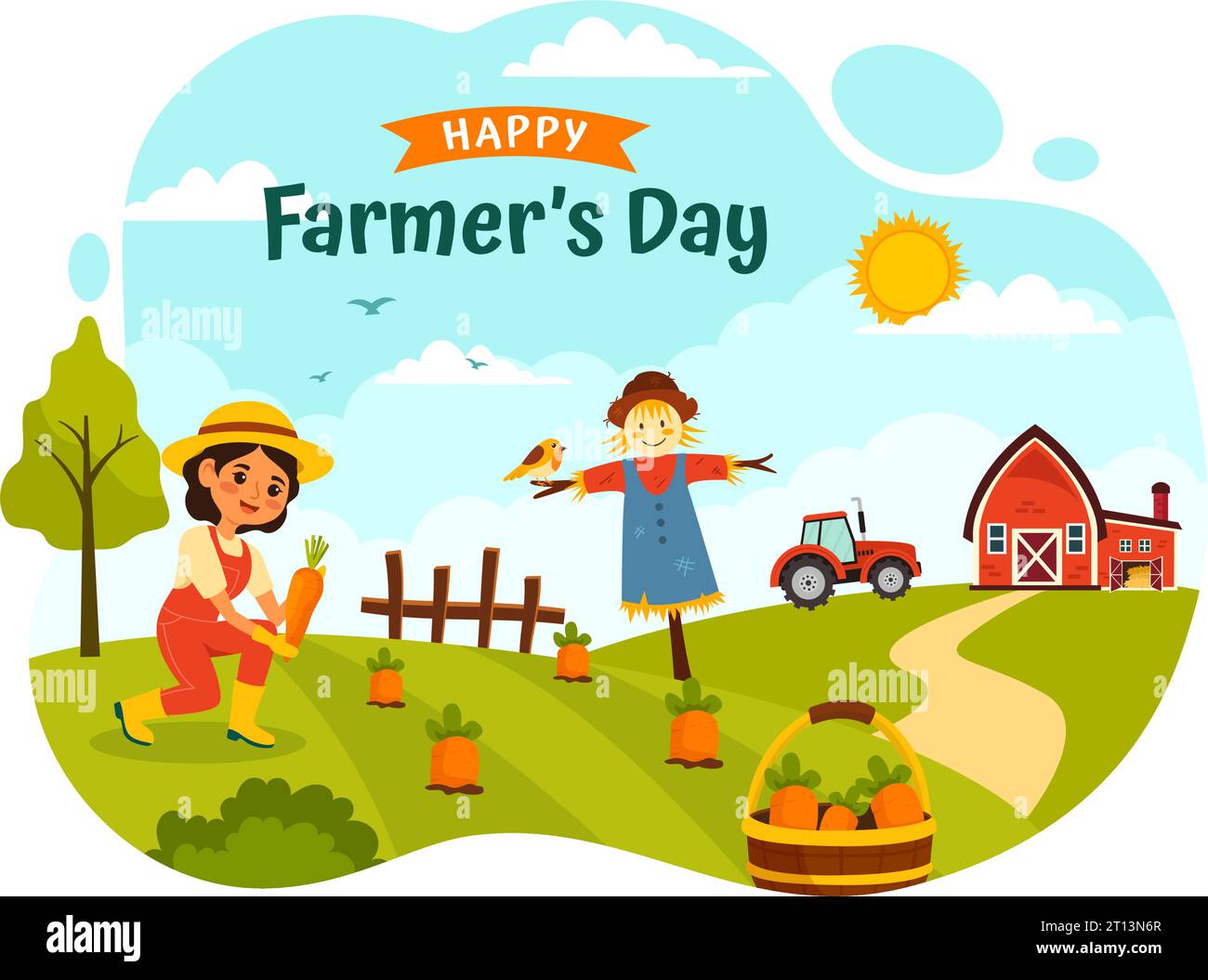 Happy Farmers' Day Vector Illustration on December 23 Rice Fields and Farmers Suitable for Poster or Landing Page in Flat Cartoon Background Design Stock Vector