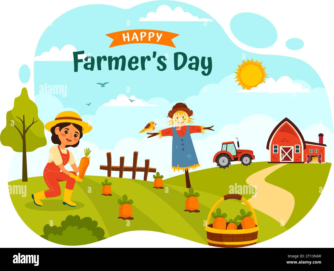 Happy Farmers' Day Vector Illustration on December 23 Rice Fields and