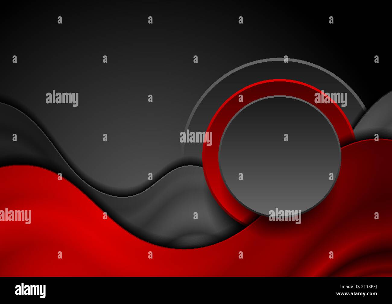 Red black smooth waves and circles abstract corporate background. Vector design Stock Vector