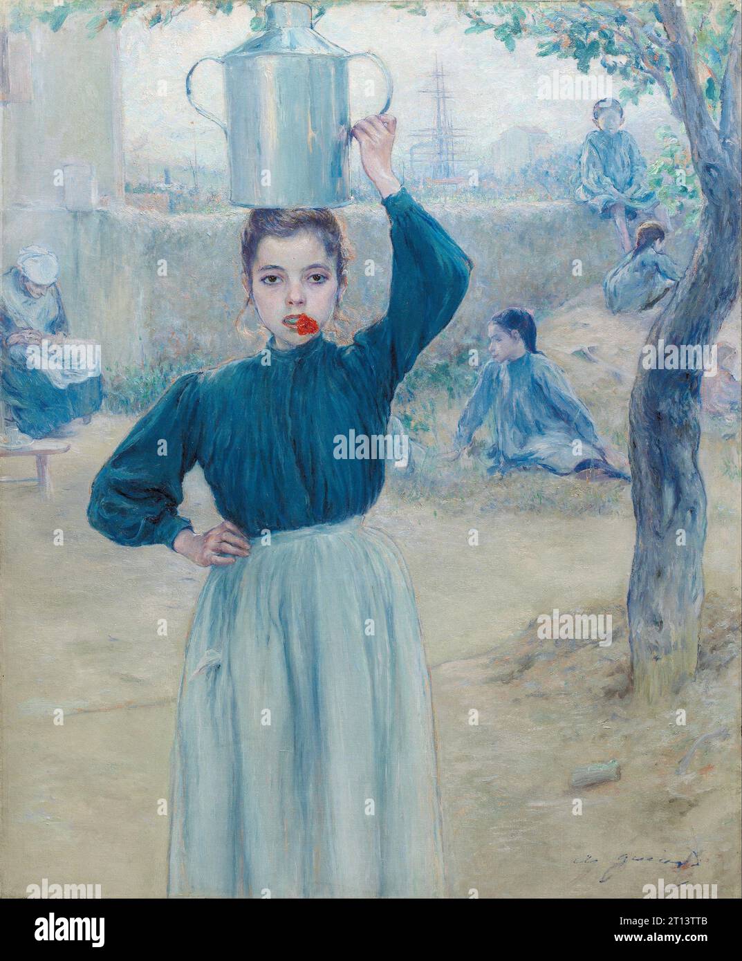 Adolfo Guiard - The Little Village Girl with Red Carnation - 1903 Stock Photo